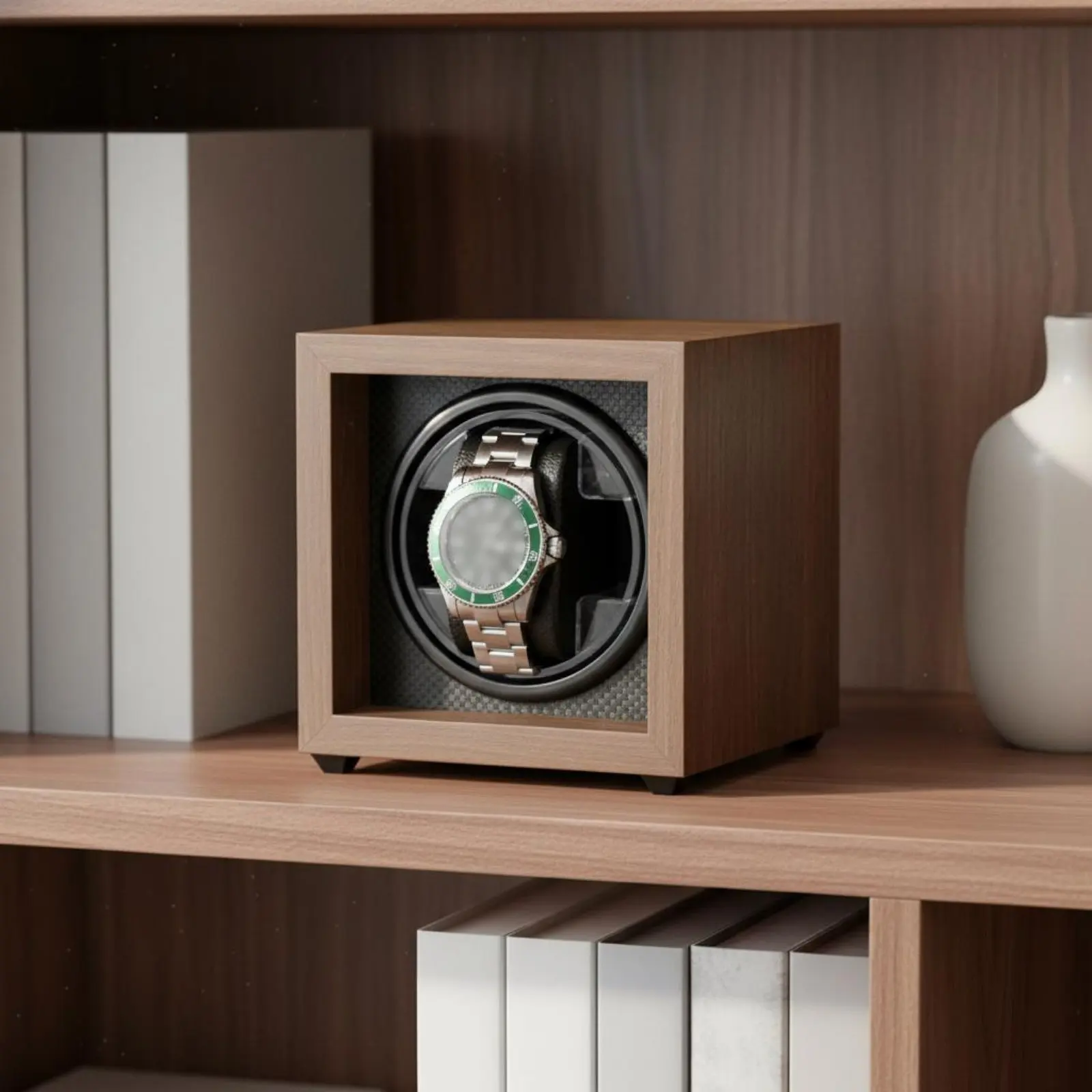 Walnut Wood Watch Winder Two-Way Rotation Automatic Watch Winder Timepiece Storage Anti-Non-Anti-Interference Design for Home