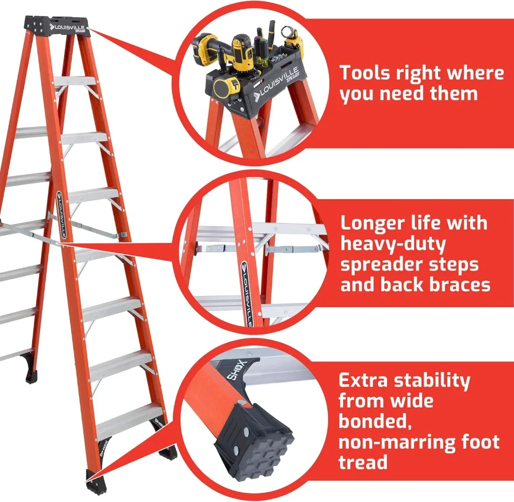 Louisville Ladder 8-voet Glasvezel Trapladder, 375 Pond Laadvermogen, Type Iaa