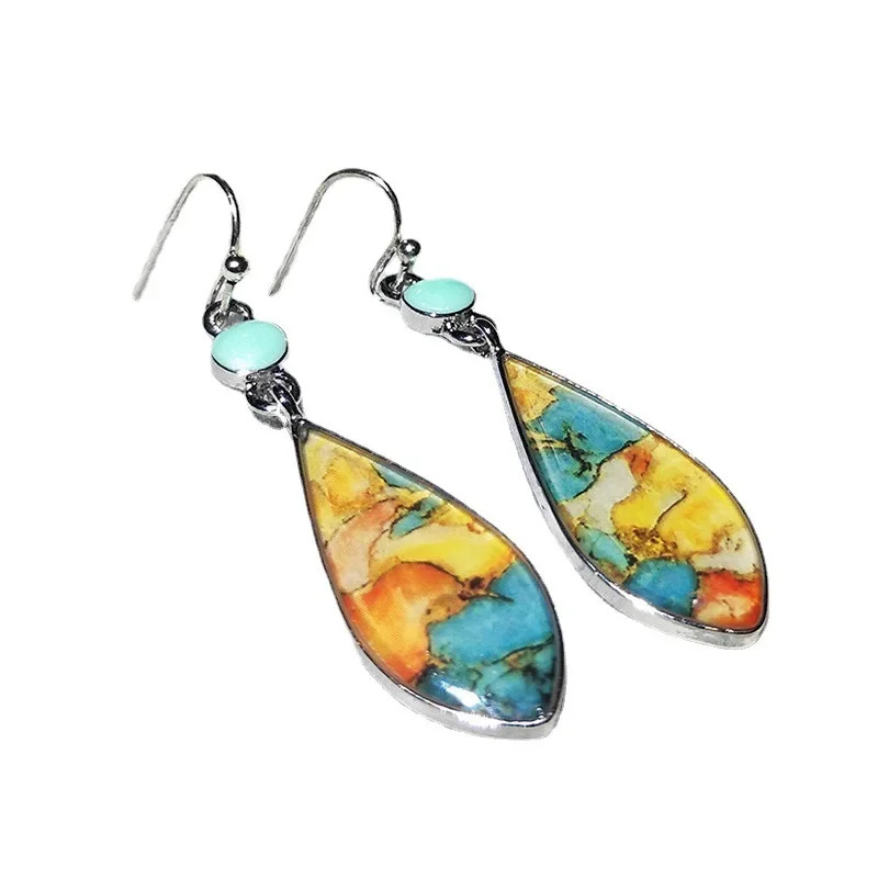 Fashion Geometric Bohemian Vintage Colorful Glaze Drop Dangle Earrings For Women Wedding Party Temperament Custom Jewelry