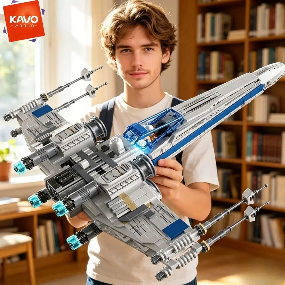 

KAVOWORLD 1271pcs X-Wing Space Fighter Building Blocks Set with LED Light Up Mechanical Linkage Transformable Starship Bricks Retractable Landing Gear Display Model Construction Toy Space Vehicle with Pilot Bricks Gift for Adults Teens Space Birthday