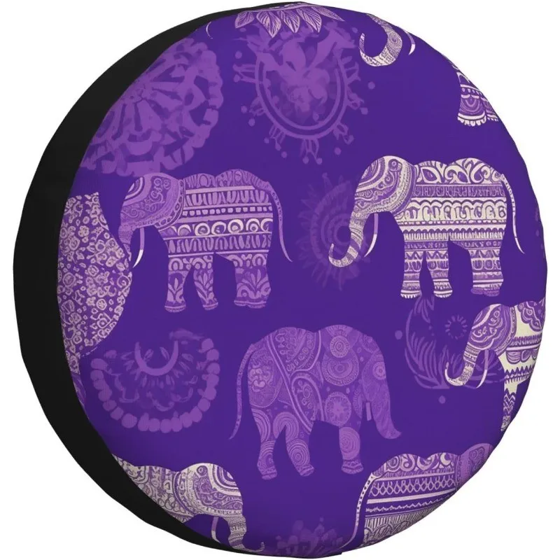 

Ethnic Elephant Spare Tire Cover Purple Bohemian Waterproof Wheel Protector for SUV