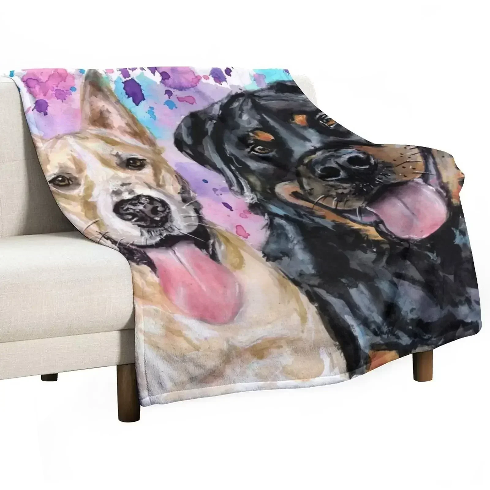

Watercolour Staffy Cross and Rottweiler Throw Blanket Cozy Throw Blanket for Bed Sofa Chair