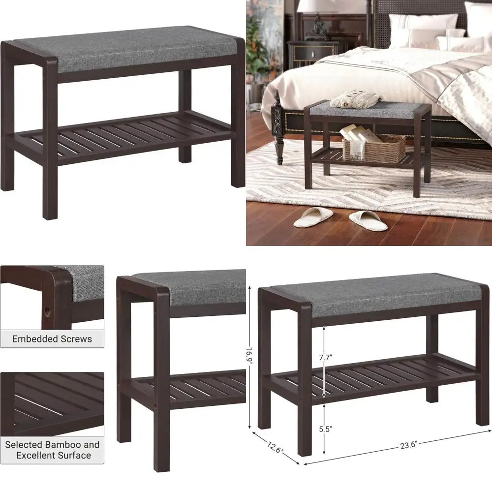 

Полка для обуви с мягкой обивкой и местом для хранения вещей, вмещает 350 фунтов, идеально подходит для прихожей