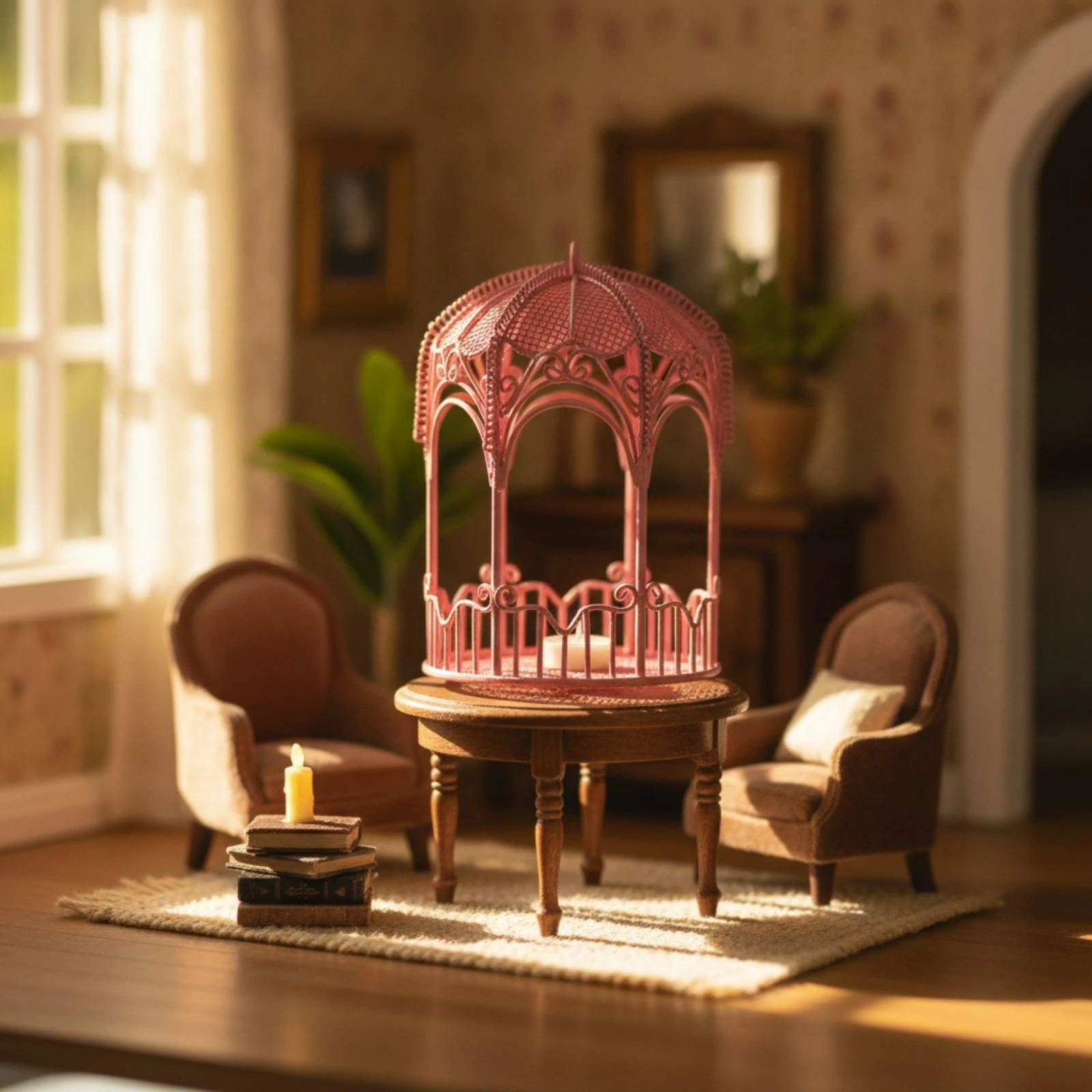 Gazebo Candle Holder Lattice Model for Dollhouse Collectors, Tabletop Display, Photography