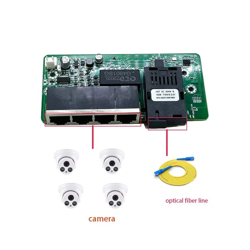 Convertidor de medios ópticos de fibra Ethernet, 4 puertos, 802.3AT/AF, 48V, POE10/100M, con 1 puerto, 20km, 1,25, 1310A/1550B SC