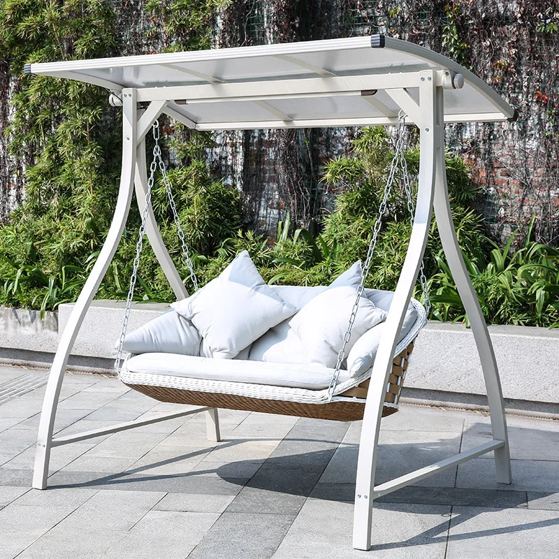 Modern Outdoor Courtyard Garden Swing Chair Double Rocking Hammock with Rattan Metal Swing Hanging Chair for Balcony Household