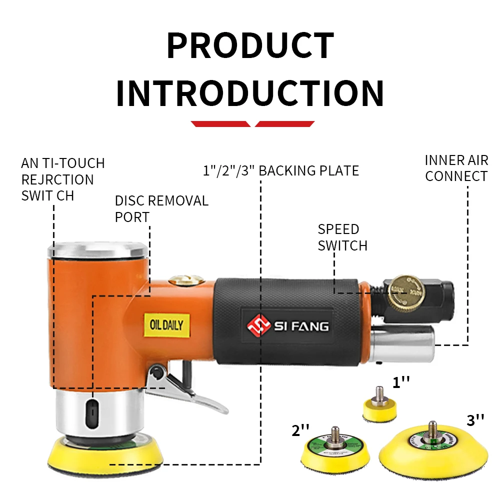 New Orbit Air Sander Mini 2"/3" Pneumatic Grinding Machine Set for Car Polishing Dual Action Orbital Polisher Buffer