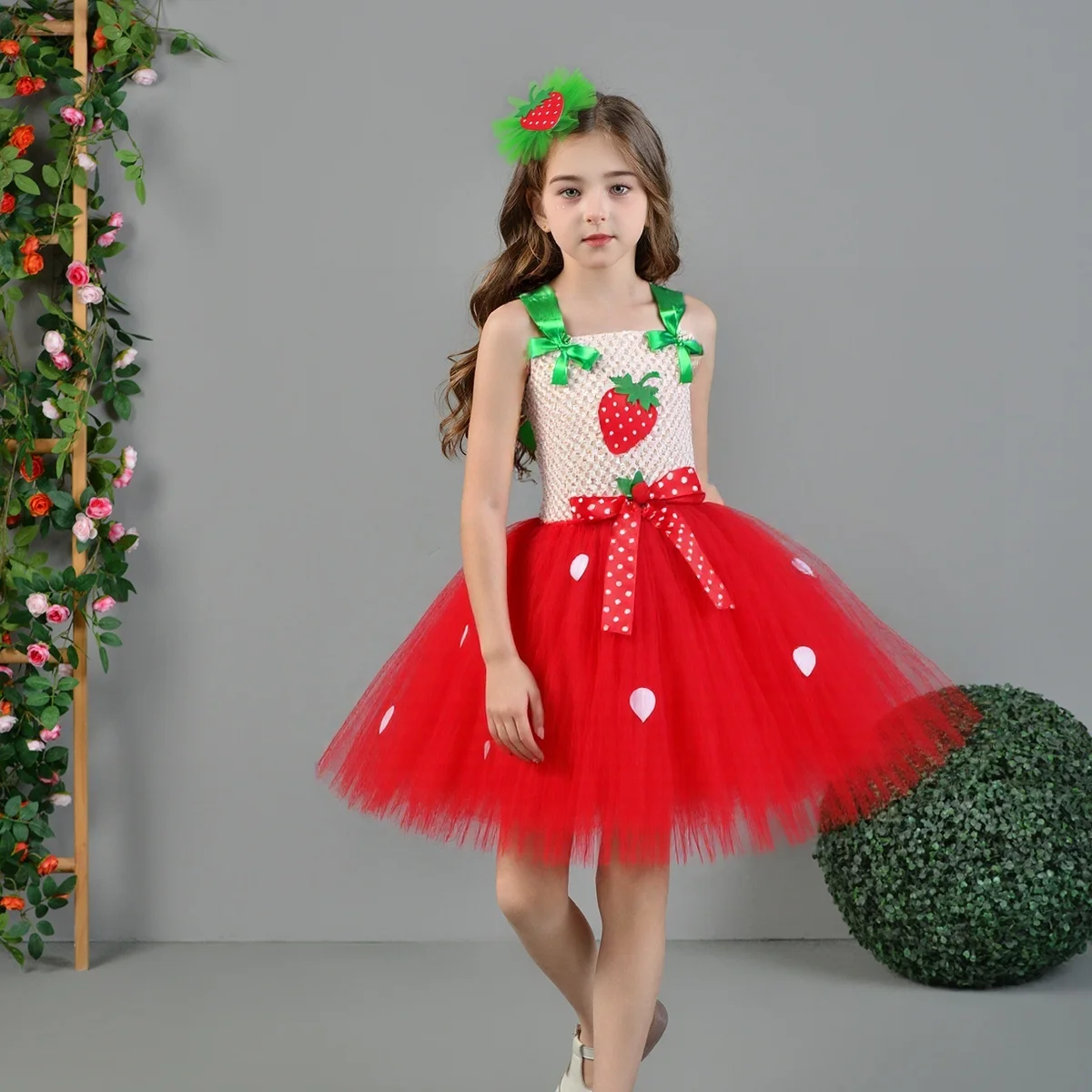 Cute Strawberry Tutu Dress for Baby Girls Christmas Halloween Costume Kids Fruit Theme Birthday Party Princess Dress Up Clothes