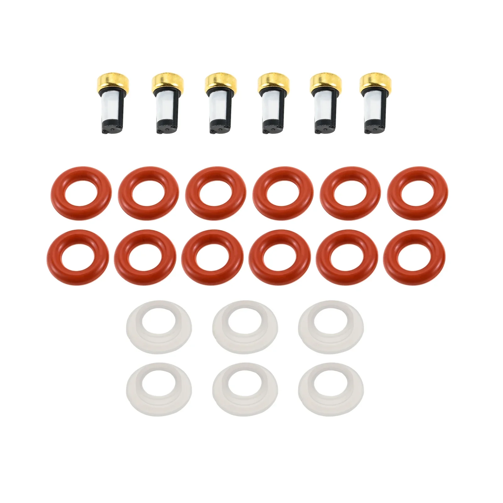 6 Sets 0280155831 Fuel Injectors Seals Repair Kit O-Rings Caps Filter for Volvo C70 S60 S70 S80 V70 XC70 XC90 2.4 2.5 2.8 2.9L