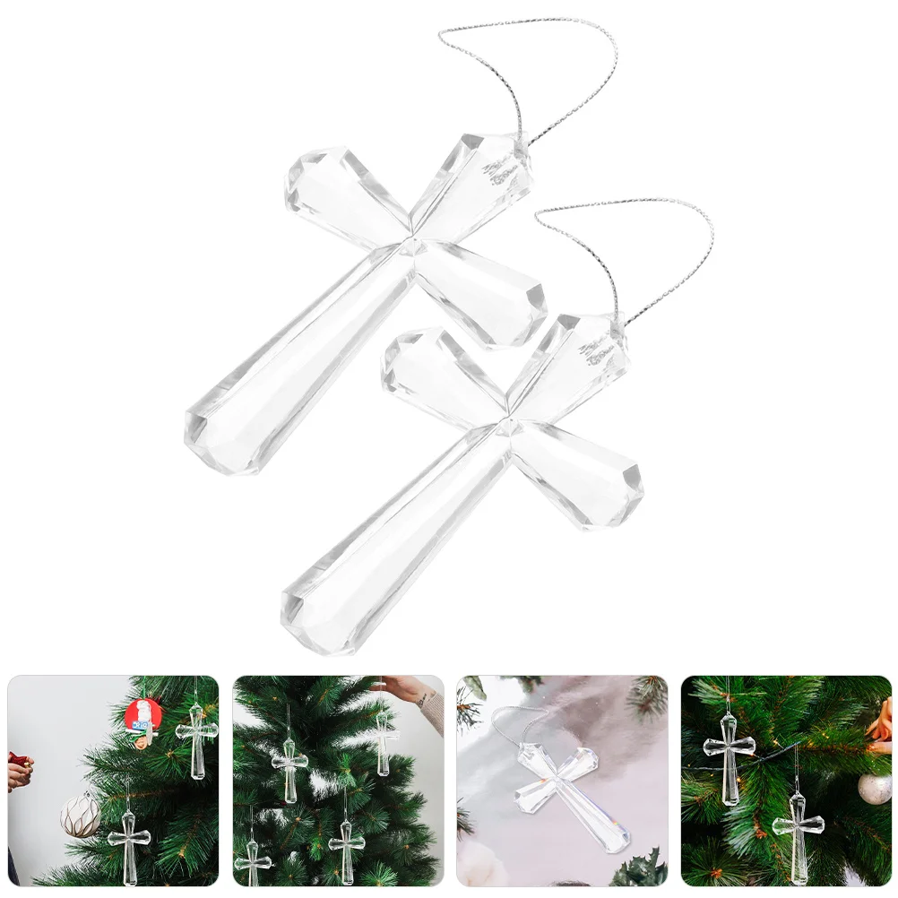 

2pcs Cross Hanging Ornaments Clear Acrylic Lightweight Decorations For Easter Tree Party Supplies Wreath Stair Railing Fireplace