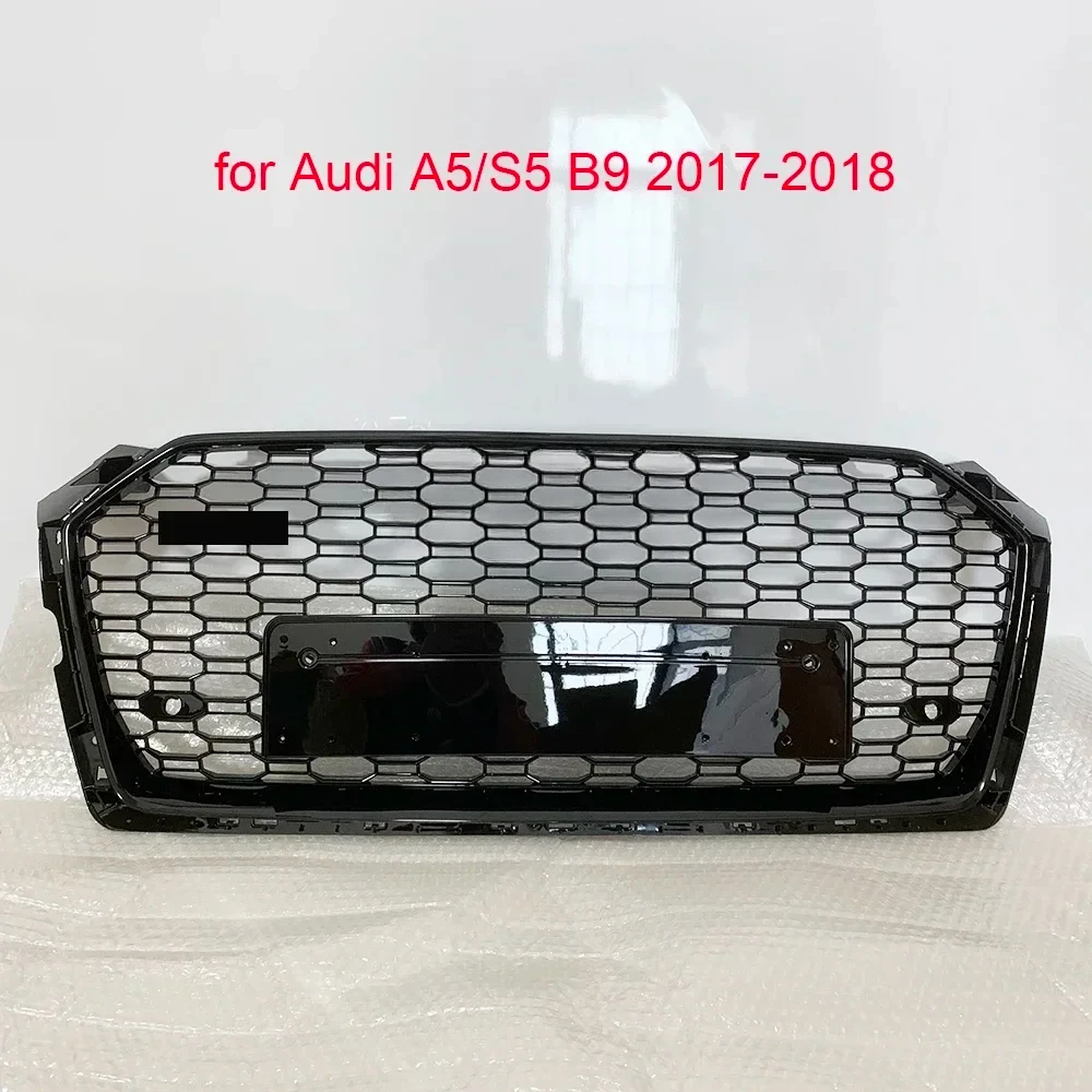 

For RS5 Style Front Sport Hex Mesh Honeycomb Hood Grill Black for Audi A5/S5 B9 2017 2018 2019 Car Accessories Without Emblem