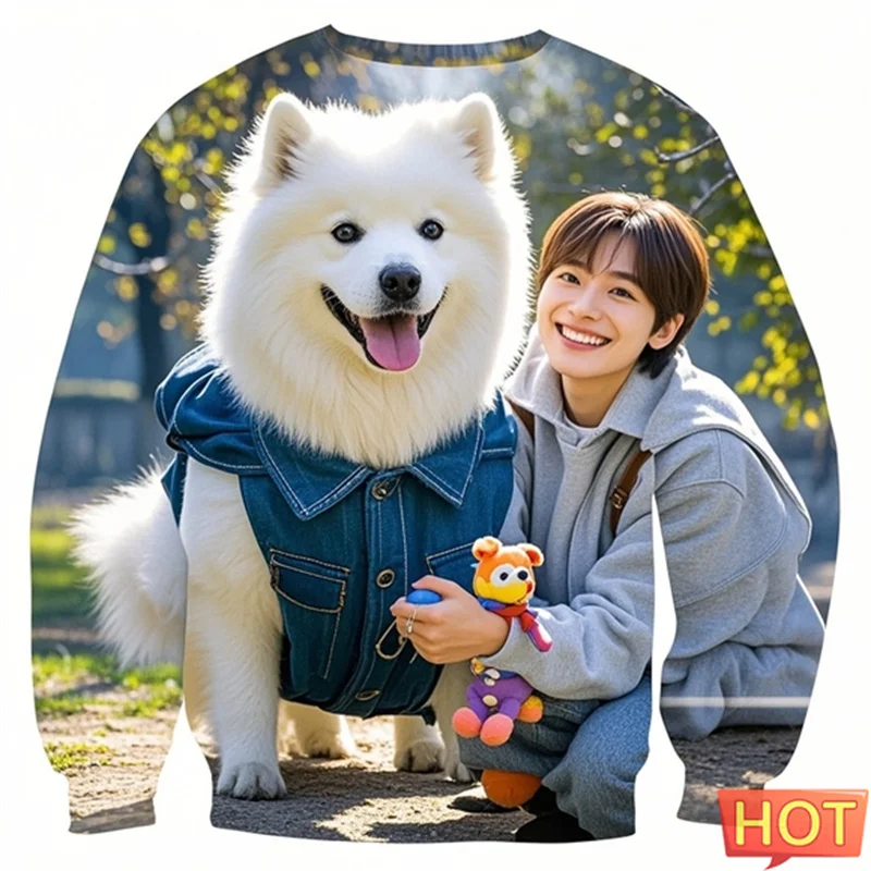 Dog Lover 3d Print Samoan Sweatshirts Dogs Getting Close To Humans Graphic Pullover Streetwear Women Kid Outdoor Cute Sportwear