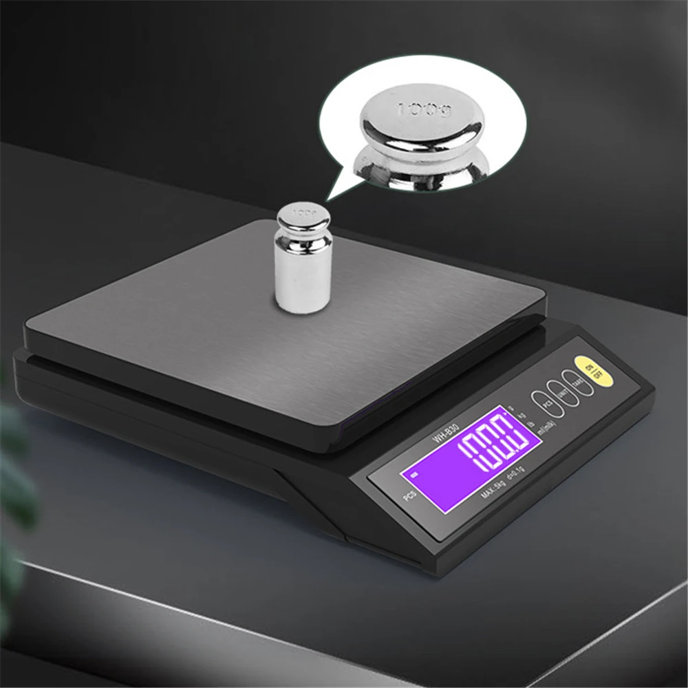 10KG/5KG Electronic Kitchen Scale Household Digital Coffee Measuring Weighing Baking Tool LCD Display with Stainless Steel Panel