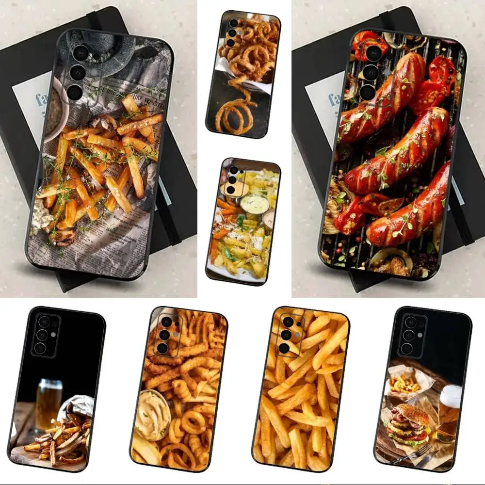 

French Food Fries Beer Phone Case For Samsung Galaxy A73,91,80,72,51,53,52,71,22,5G,Note,J7,8,9 Soft Black Cover