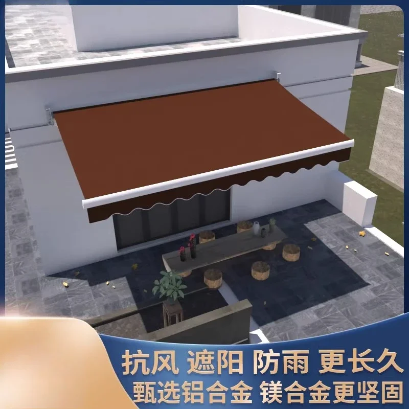 Awning folding telescopic hand-cranked electric awning shrink tarpaulin outdoor balcony facade courtyard awning