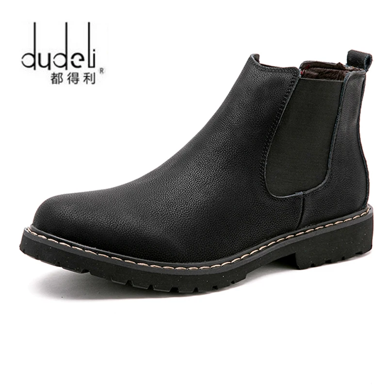 dudeli Winter Shoes Men Chelsea Boots Plush Fur Mens Boots Leather Footwear Mens Chelsea Boots sapato masculino Big Size 37-47