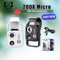 APEXEL 200X Microscope Lens with LED Light Portable Magnification Micro Pocket Macro Lens with CPL Filter for iPhone Samsung