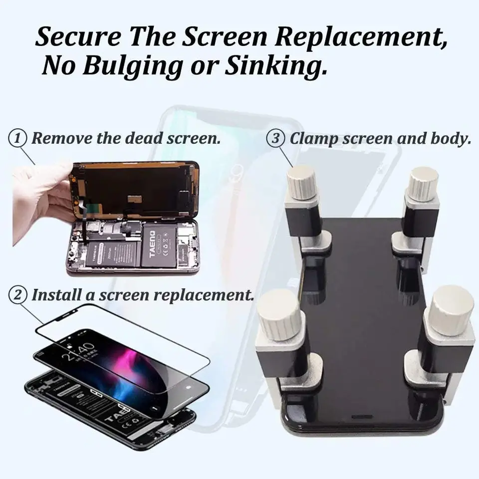 4 pinzas de reparación para pantallas, ajustables y de fijación rápida, para reemplazo de pantallas LCD 3