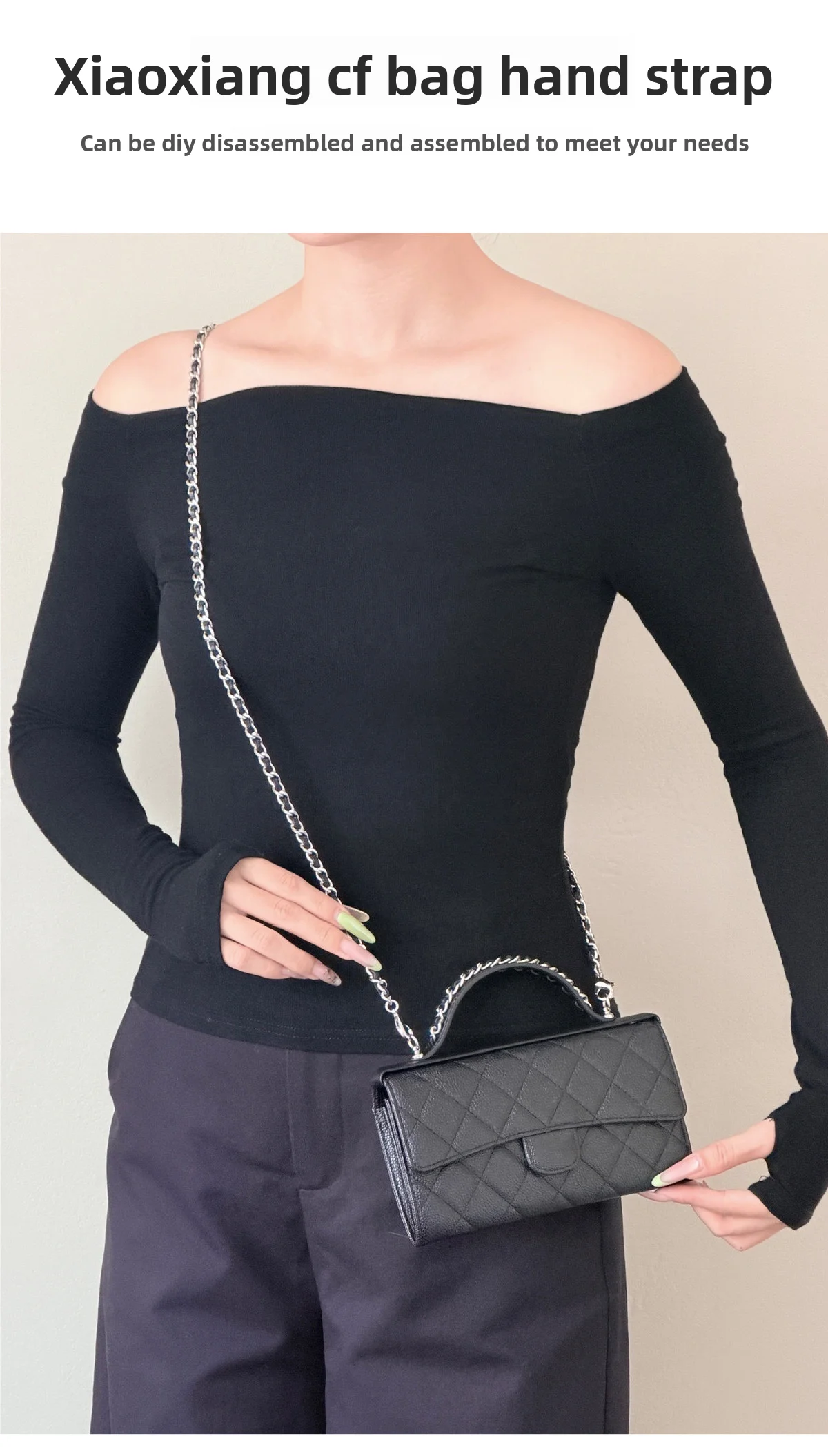 Cowhide Leather Chain Top Handle,Wear-through Handle Replacement Accessories Compatible with WOC Wallet On Chain Bag