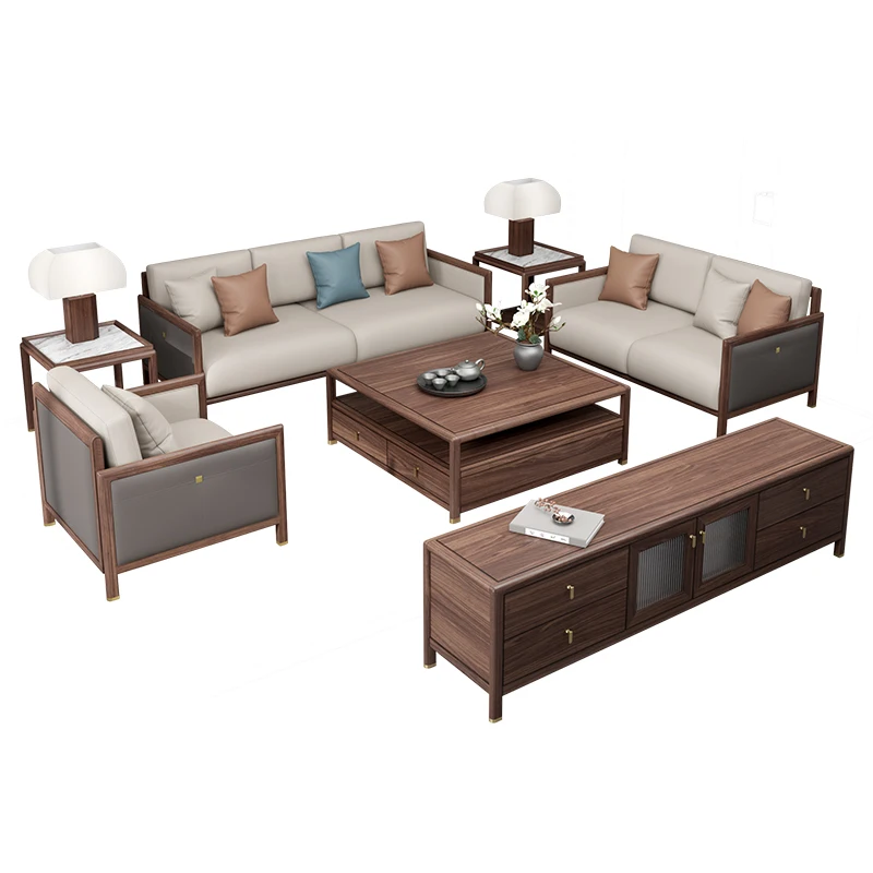 

Эстетическая вилла песен для гостиной, карточный блок, новый китайский стиль, офис продаж отеля, клубный дом, переговоры, диван из цельного дерева