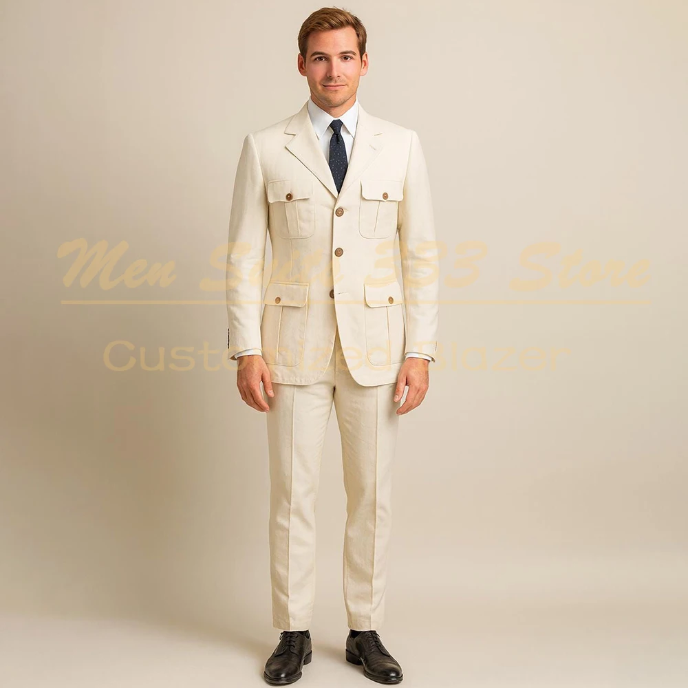 

Formal Men's Suits Chic Wedding 2 Piece Jacket Pants Outfits Customzied Single Breasted Stand Lapel Male Clothing Costume Homme