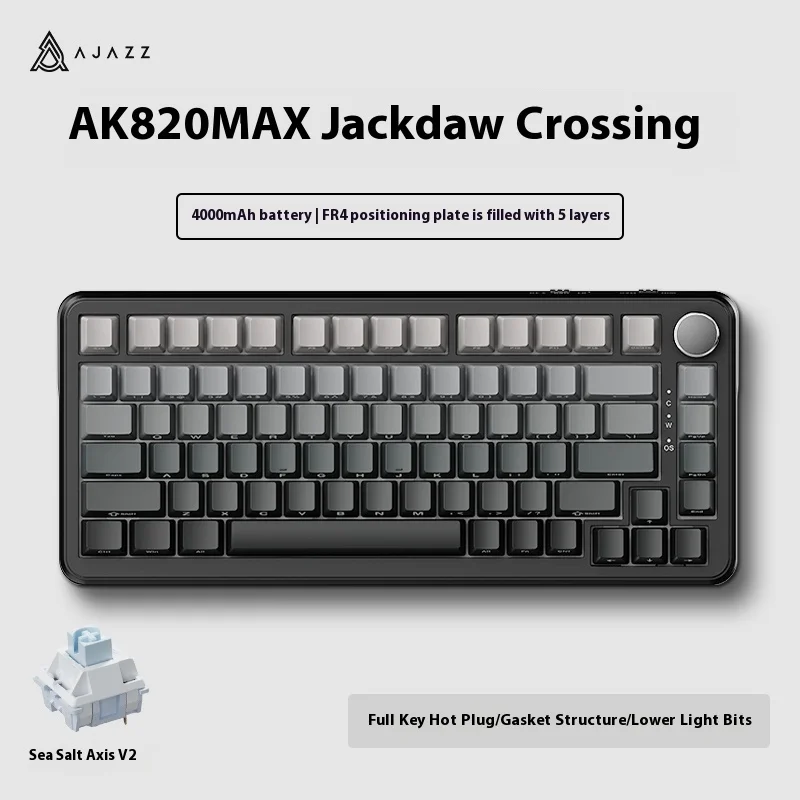 Ajazz Ak820max Tri-Mode Blueteetch Wireless Gaming Mechanical Keyboard Pbt Keycaps Rgb Gaske Structure Computer Keyboard Gaming