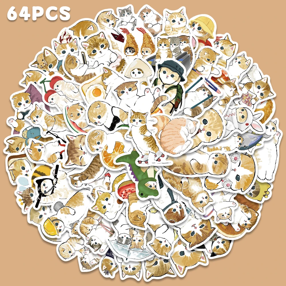 

64pcs Cartoon Cute Cat Sticker For Diary Phone Guitar Skateboard Luggage Backpack Envelope Label Magazine Decoration Sticker