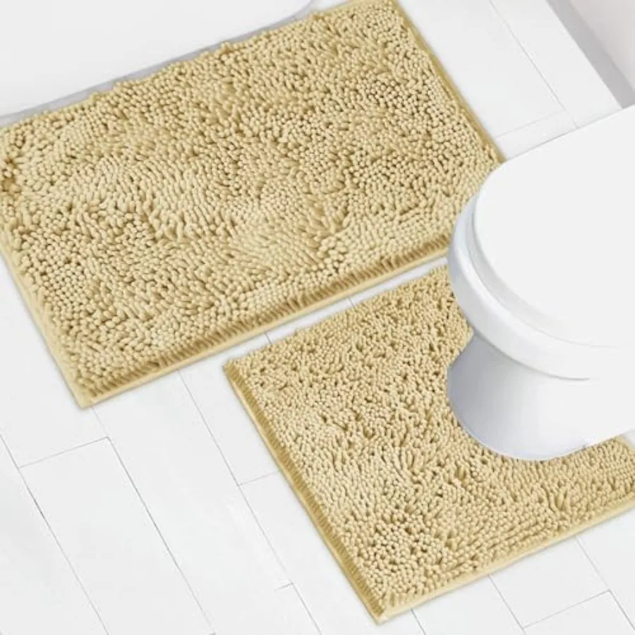 

Bathroom Rugs Chenille Bath mat 2 Pcs Set Super Absorbent Strong PVC Non Slip Backing Bath mats for Bathroom Plush Shaggy Thick