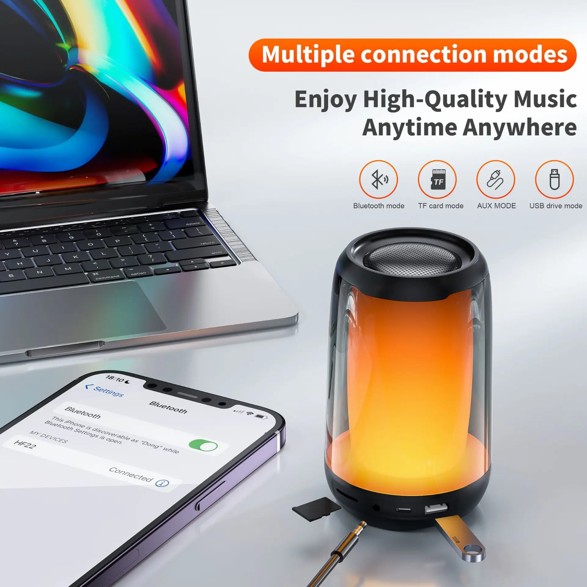 

QERE HF22 Powerful Bluetooth Speaker Colorful LED Light Wireless Mini Portable Subwoofer Party Speaker Home Theater Soundbar