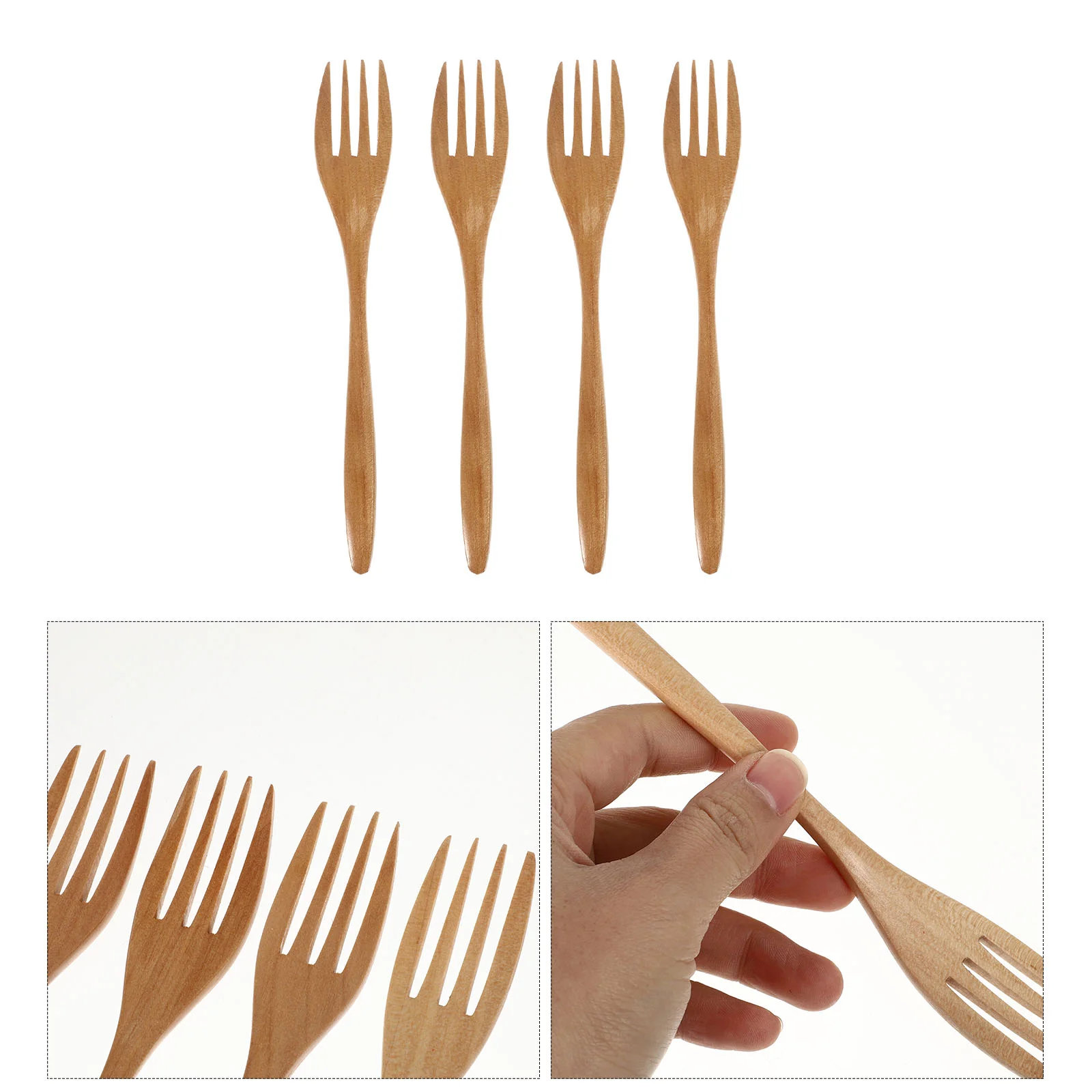 4 Pcs Wooden Forks iginal Ecological Material Healthy Safe Smooth Edges Ideal for Families Restaurants Hotels Camping Kitchens