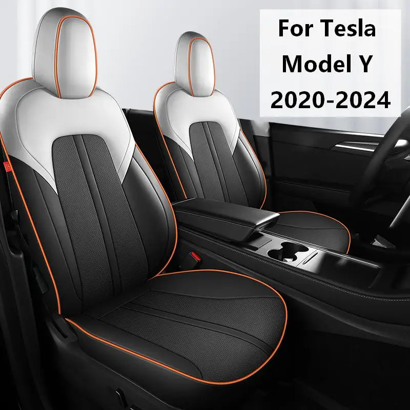 5 Seats Full Surround Faux Leather Auto Seat Covers Custom Fit Protector for Tesla Model Y 2020 2024 Car Cushion