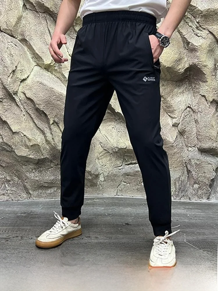 

Профессиональные уличные мужские спортивные повседневные брюки из ледяного шелка Qui Dry, эластичные дышащие весенне-летние прямые длинные брюки