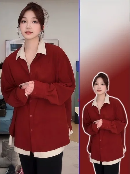 

plus Size Korean Sle Long Sve Collar irt Women Spring Slimming Color Blo Outerwear Top for Plump MM