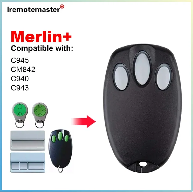 

For MERLIN+C945 CM842 C940 C943 CM844 CM128 HE60 MGA600 MT60 MT800 Garage Door Remote Control 433.92MHz Command Transmitter