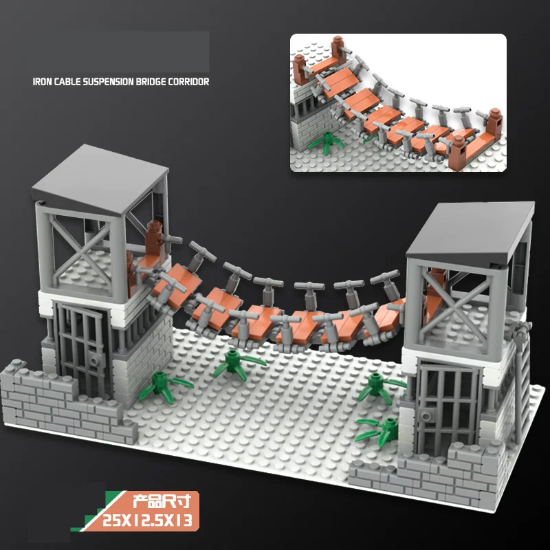 WW2 most wiszący miękka drabina Model klocki baza wojskowa drut kolczasty cegły zestaw klocków budowlanych zabawki