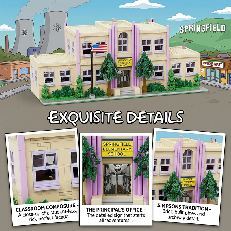 Springfield Elementary School House Modular Buildings Blocks City Apartment Architecture Brick Model Kit Adults DIY Gift 3500PCS