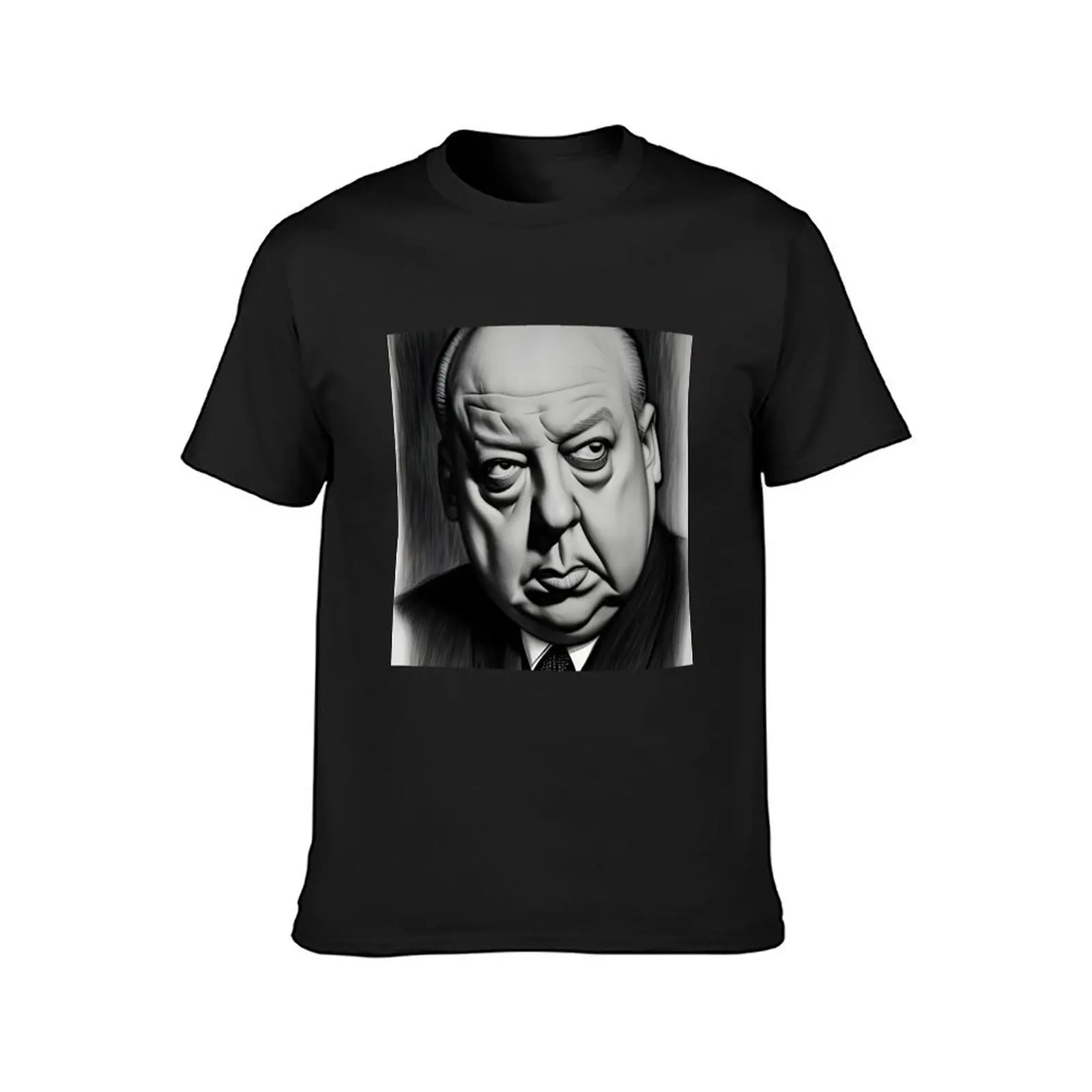 Portrait of Alfred Hitchcock T-Shirt blanks anime clothes customizeds korean fashion mens champion t shirts