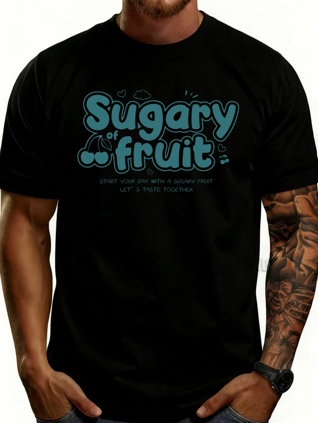 Men's Plain Graphic T-Shirt - Breathable, Soft, and Lightweight - Fruit Sweetness Start Your Day with Some Sweet Fruit Let's Taste It Together - Retro Fun Graphic Casual Short-Sleeve Summer Top, Gift for Him