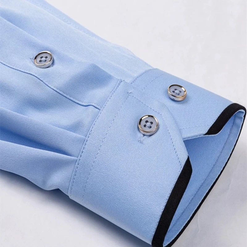 Drill Buckle Shirt Men Long Sleeve Business Formal Social Man Shirt Long Sleeve Solid White Blue Male Shirt for Man Anti-wrinkle