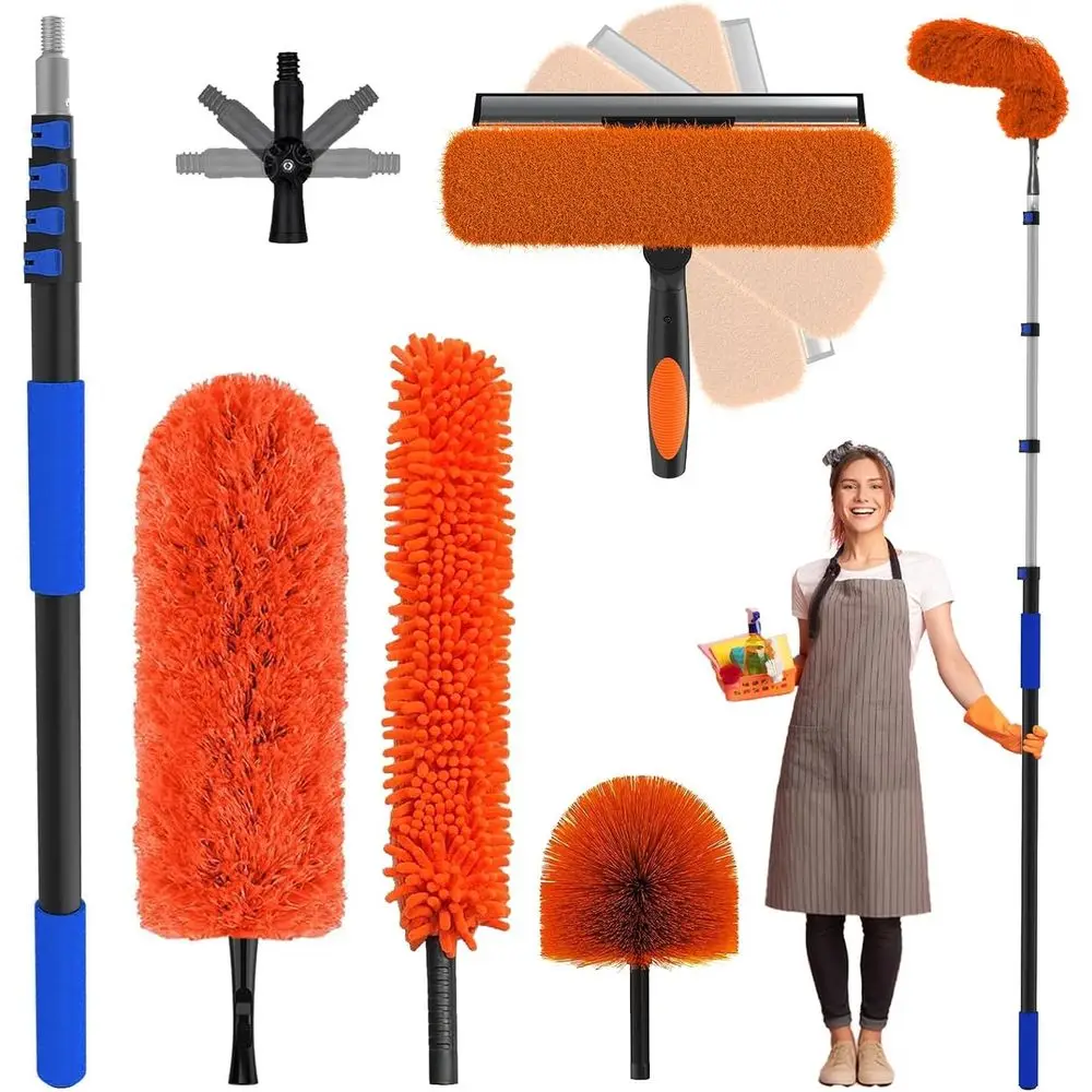 

Telescoping Duster Kit: 5-20ft Pole, High Ceiling, Cobweb, Window Squeegee, Feather Duster, All-Purpose Cleaning
