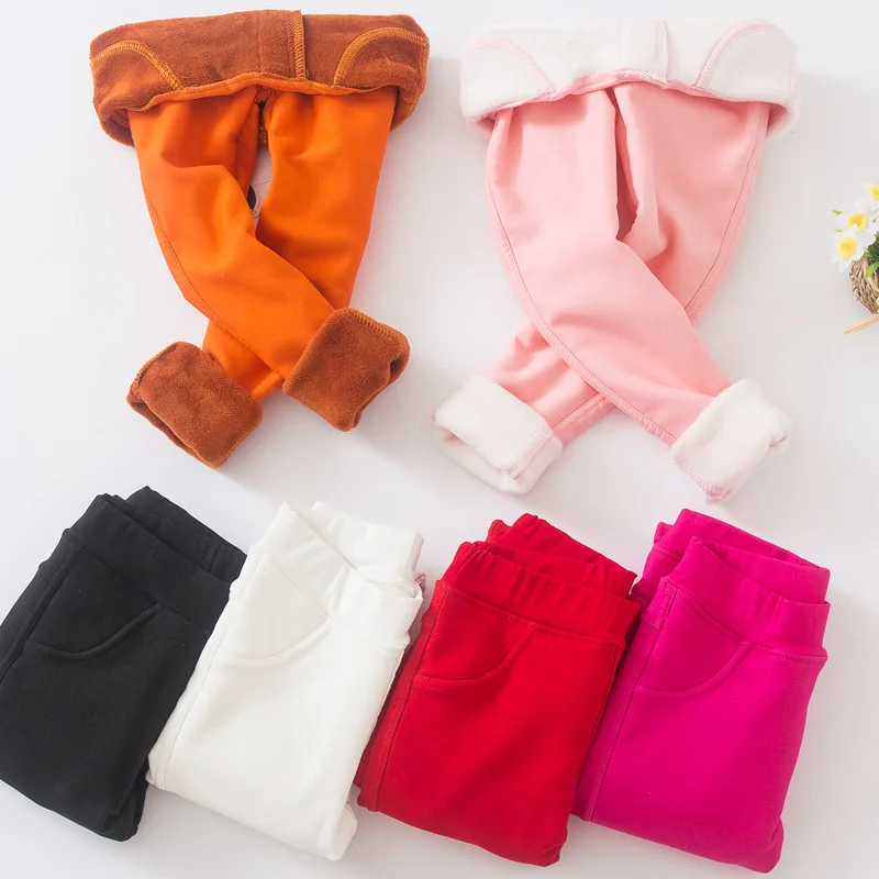 Kids Winter Velour Thick Pants 2020 Baby Girl Leggings Cotton Fleece Winter Warm Pants for Girl Candy Color Girl Kids Trousers
