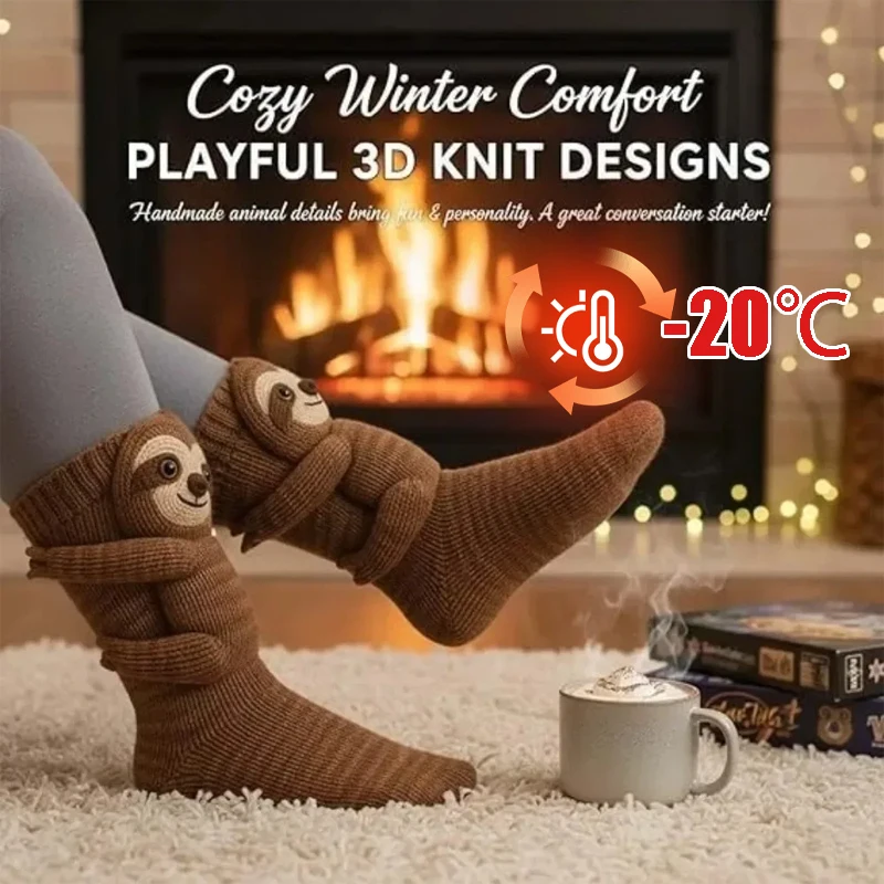 

Носки ручной работы с 3D животными, очаровательный дизайн, обнимающий крючком, теплый праздничный рождественский подарок для женщин