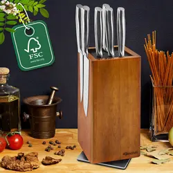 Magnetic Rotating Wood Knife Holder 360° Rotatable Knife Block For Kitchen Knives Storage With Anti Slip Pad Wood Knife Board