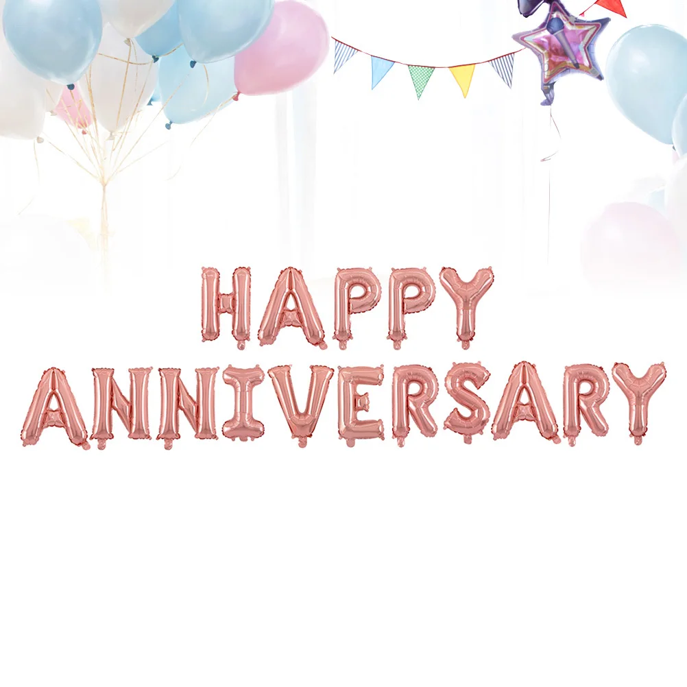 

16 Inch Happy Anniversary Letter Balloons Set Aluminum Film Decorative Wedding Party Banner Rose Anniversary Balloons