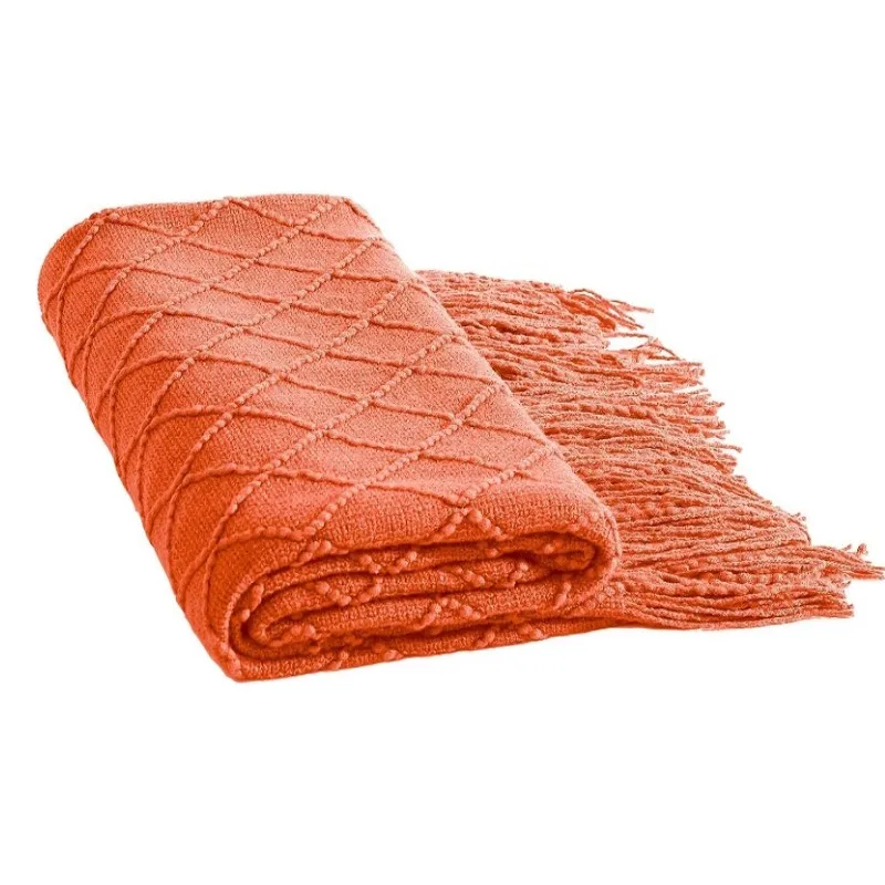 Orange Oversized Throw Blanket with Tassels Chunky Vintage Luxury Bed Sofa Couch Gift Blanket Summer Farmhouse Decor