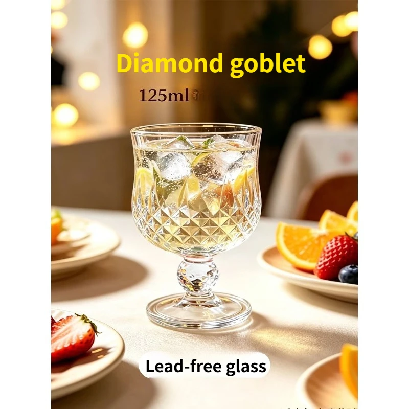 1PCS Diamond Glass Small Capacity Glass Drink Simple Wine Goblet Champagne  Whisky Small Business.