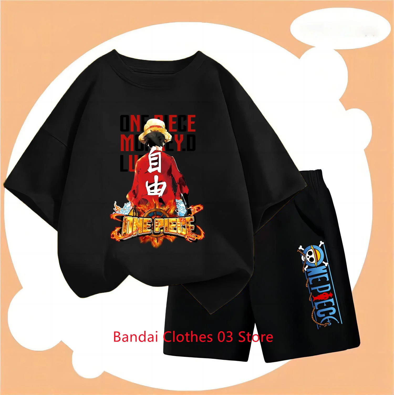 

Luffy T Shirt Japan Anime One Pieces T-shirt set Kids Boys Clothes Children Clothing Baby Short Sleeve Tee Tops 12Ys