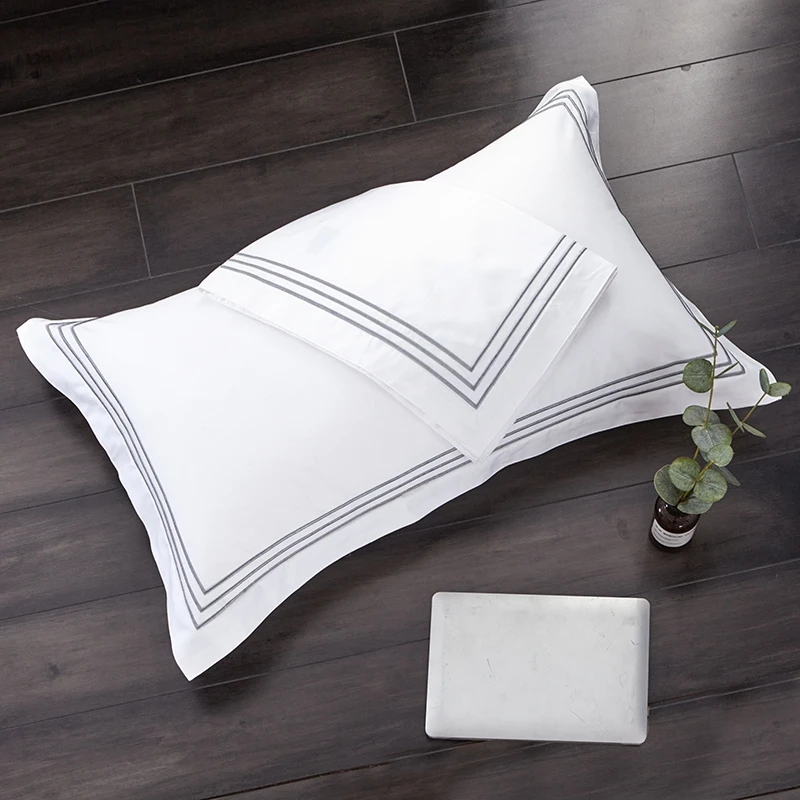 2pcs/Set Luxury 100% Egypt Cotton Embroidery 5 stars Hotel Pillowcases pillow cover White pillow case one pair   50*80  55*85cm