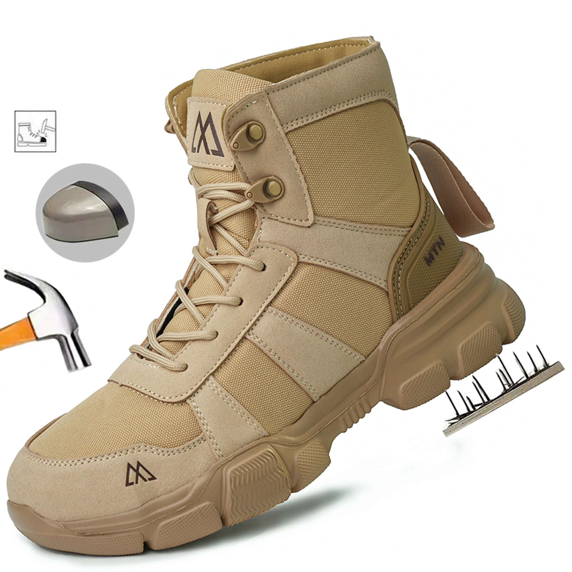 

﻿ Мужские высокие защитные ботинки, рабочая обувь, неразрушимые кроссовки, защитные ботинки со стальным носком, антипрокольные тактические рабочие ботинки