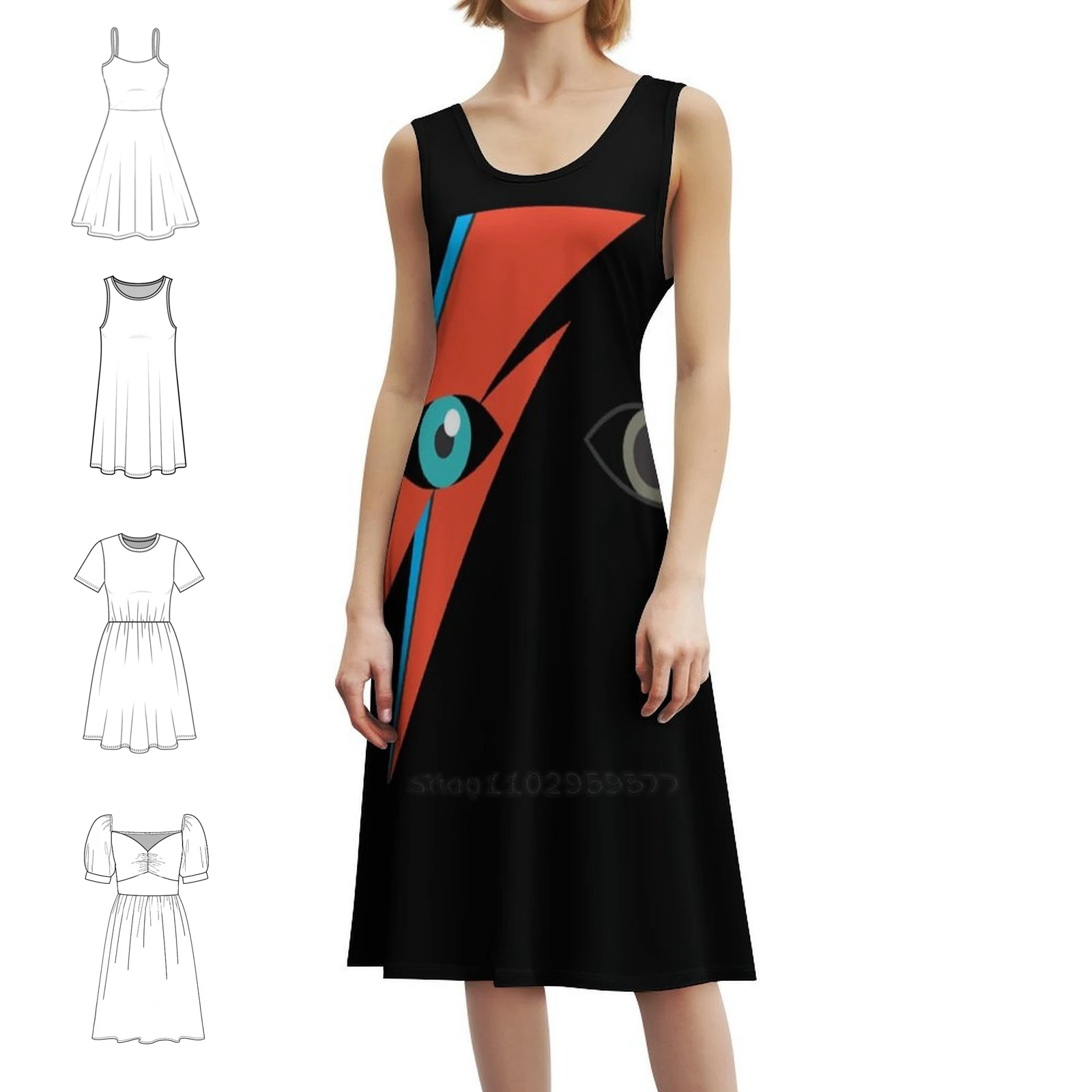 Bowie ( Aladdin Sane ) Women's Streetwear Party Dress Trendy Print Club Clothing For Female Bowie Aladdin Sane Womens Dresses #1